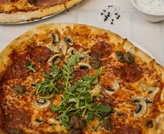 Pizza med chorizo og italienske kjøttboller