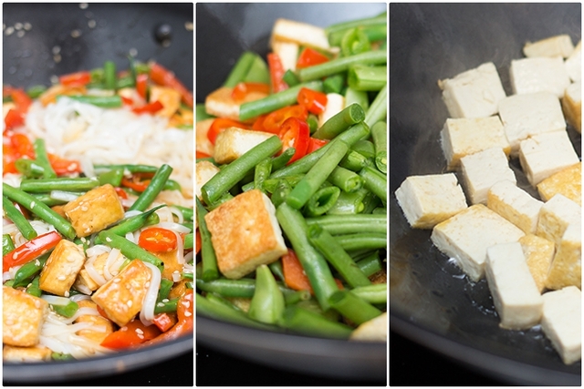 Tofu & nudler med crispy grønnsaker, chili og ingefær