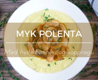 Hvite bønner- og soppragu over myk polenta