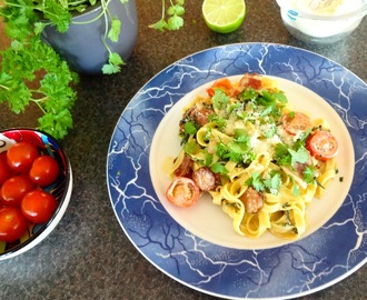 Kremet pasta med chorizo og bacon ♫♪