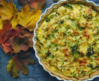 Vegetarisk terte: Brokkoli, blomkål og purre...