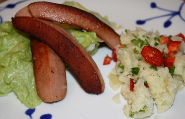 Pølse med blomkålrisotto