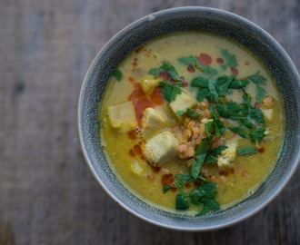 Kyllingsuppe med røde linser