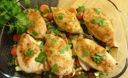 Ovnsbakt kylling med grønnsaker
