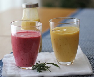 Bringebærsmoothie og mangosmoothie