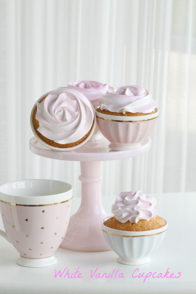 White Cupcakes with a touch of pink