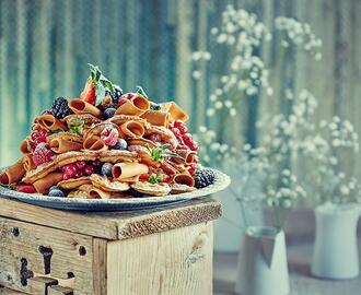 Norwegian «Brown Cheese» Waffle Cake with Berries