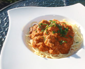 Kjøttdeig og spaghetti med masse grønnsaker?