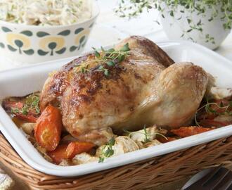 Ovnsstekt kylling med kål- og bønnesalat