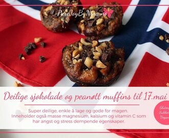 Deilige glutenfrie og sukkerfrie peanøtt og sjokolade muffins til 17.mai