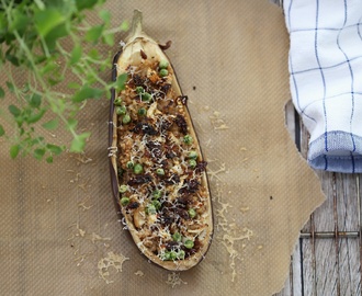 Bakt aubergine og litt av treningsrommet mitt