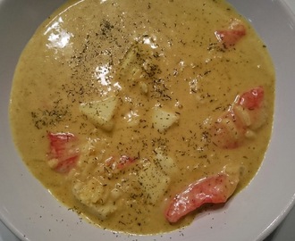 SUPPE MED KARRI, TORSK OG LOBNOBS