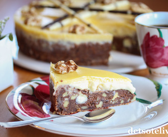 Browniekake med hvit sjokoladekrem og konjakk