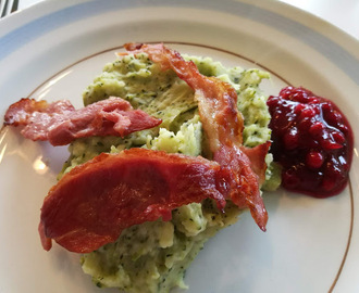 BROCCOLI- OG POTETMOS MED BACON