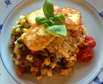 Haloumi med bakte rotgrønnsaker og blomkålris