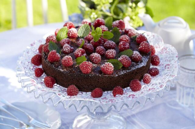 Sjokoladekake med bringebær