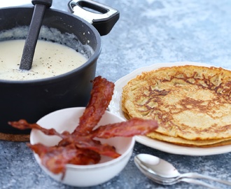 Blomkålsuppe, bacon og pannekaker