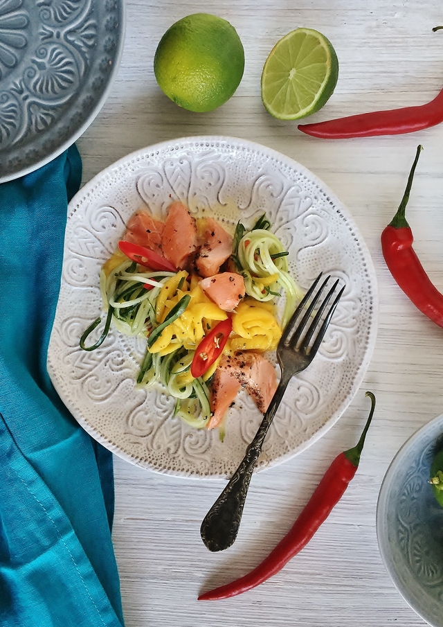 Poached Salmon & Cucumber-Mango Salad