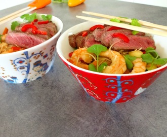 Asiatisk Surf & Turf med nudler ♫♫♥