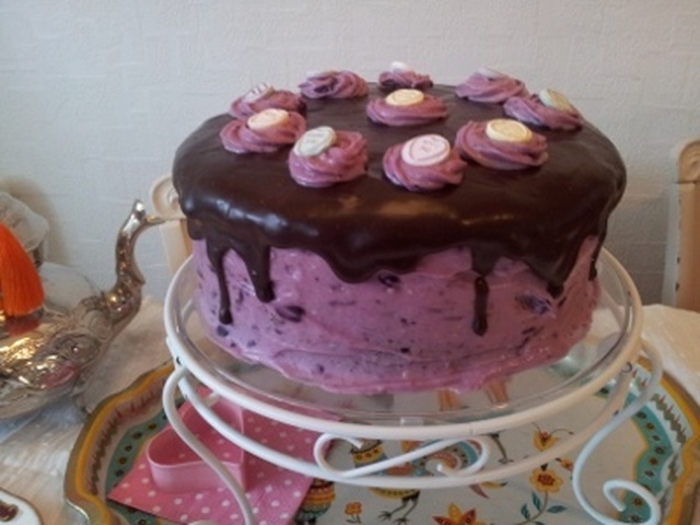 Chocolate cake with blueberry lemon cream cheese frosting