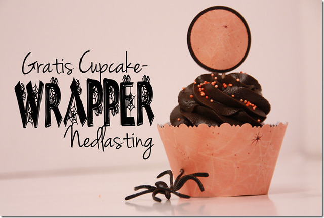 Gratis nedlasting ♥ Oransje Spindelvev CupcakeWrapper + Topper {Halloween}