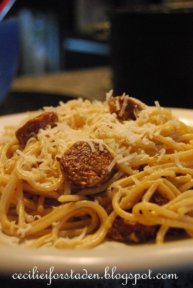 Spaghetti alá carbonara med chorizo