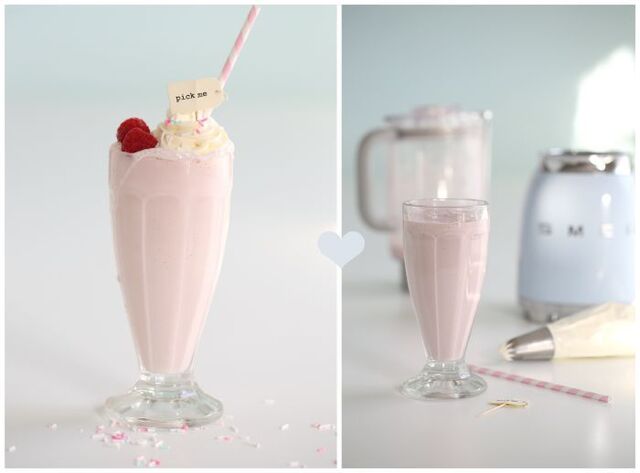 Banana & raspberry milkshakes