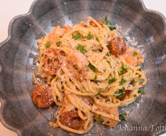 Pasta med räkor och vitlök