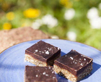 Raw food-godis med frön och chokladtäcke