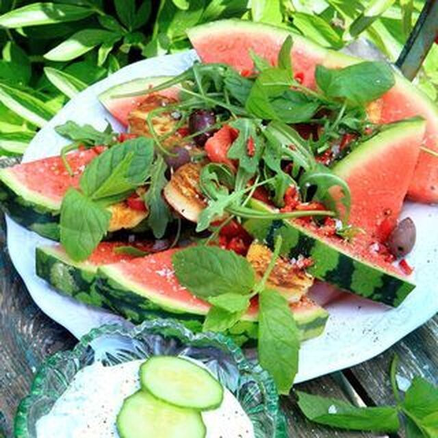 Haloumi med vattenmelon och tzatziki
