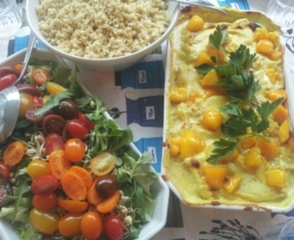 Kycklinglår med mango, curry och ingefära