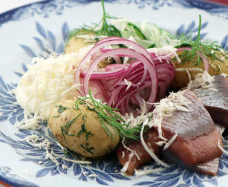 Matjessill med dillslungad potatis och pepparrotskräm