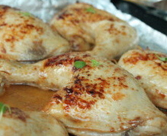 Ginger beer chicken med en vitlöksdoftande rotfruktsgratäng.