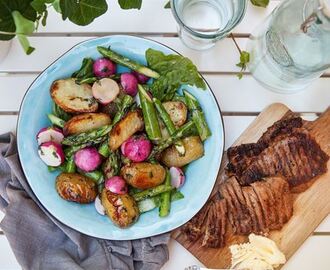 Grillad fläskkarré med brynt smör och rostad färskpotatis