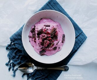 Raspberry Sorbet Ice Cream with Grated Dark Chocolate