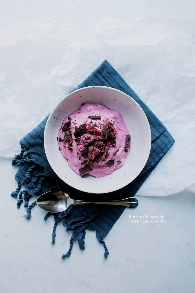 Raspberry Sorbet Ice Cream with Grated Dark Chocolate