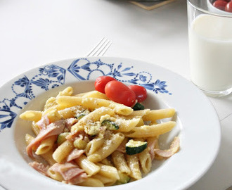 PASTASKRUVAR MED ZUCCHINI, ITALIENSK SKINKA OCH ÄGG