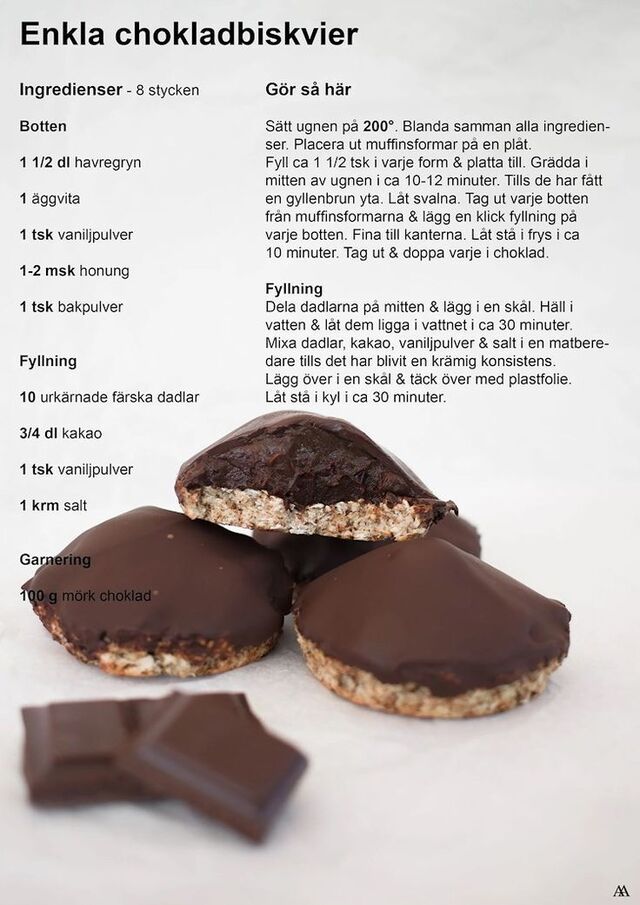 Enkla Chokladbiskvier - Amélie Almén i 2020 | Hälsosamma sötsaker, Mat, Smaskigt