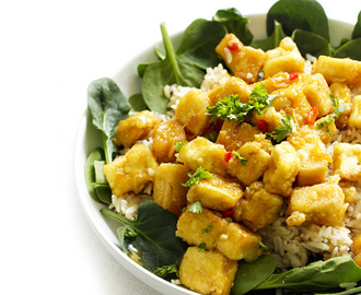 VEGETARISK KRISPIG TOFU MED APELSIN OCH MANGOCHUTNEY