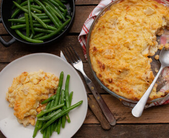 Citrongratäng på potatis, blomkål och gula ärtor