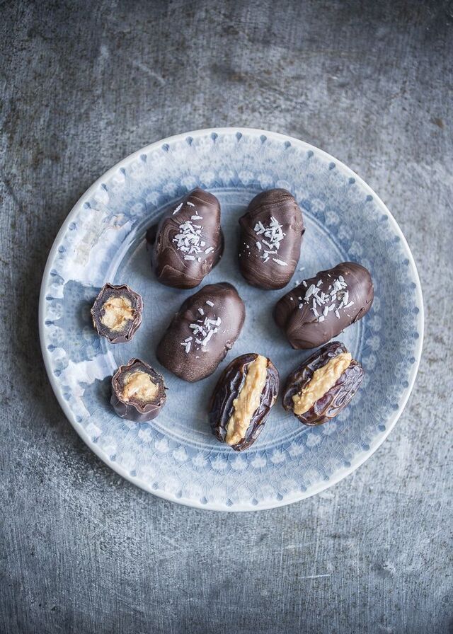 Chocolate covered dates with peanut butter filling