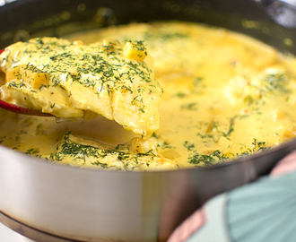 Torsk i currysås med äpple och dill