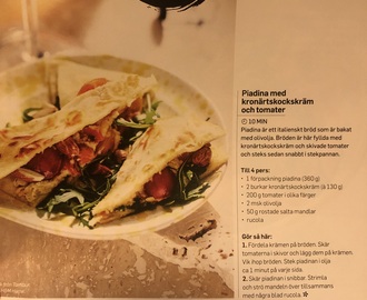 Piadina m kronärtskockskräm o tomater