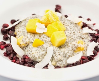 Coconut Mango Chia Pudding spiced with Cardamom