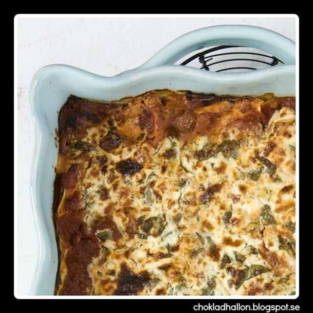 Lasagne med stekt aubergine och fetaost