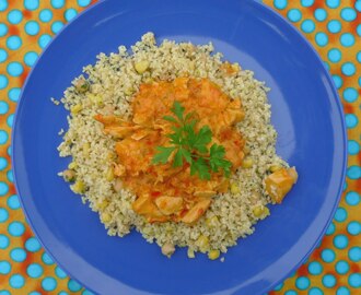 kyckling med ajvar relish och kikärts- och majsbulgur