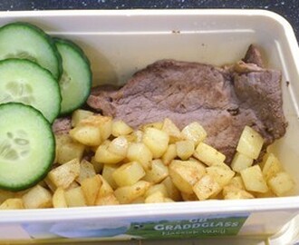 Lövbiff och råstekt potatis, matlådelyx!