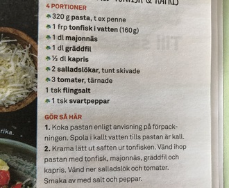 Pastasallad med tonfisk & kapris