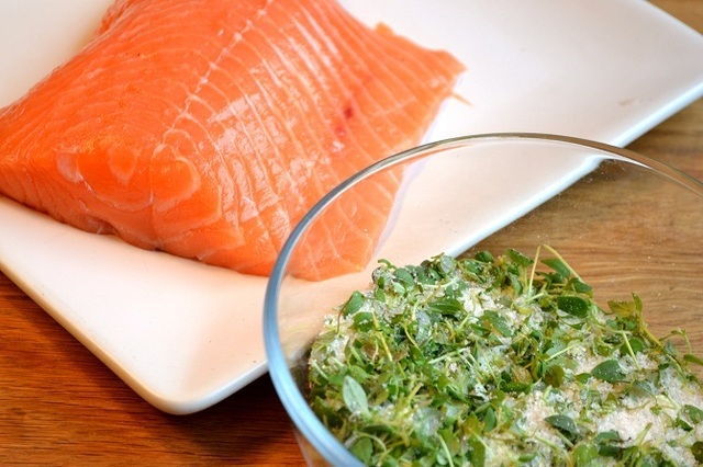 Gravad lax med blodapelsin och timjan