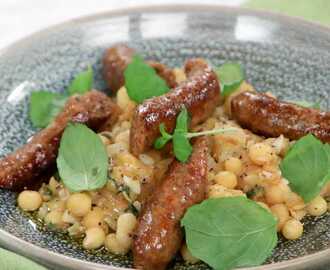 Merguez med gula ärtor och mynta